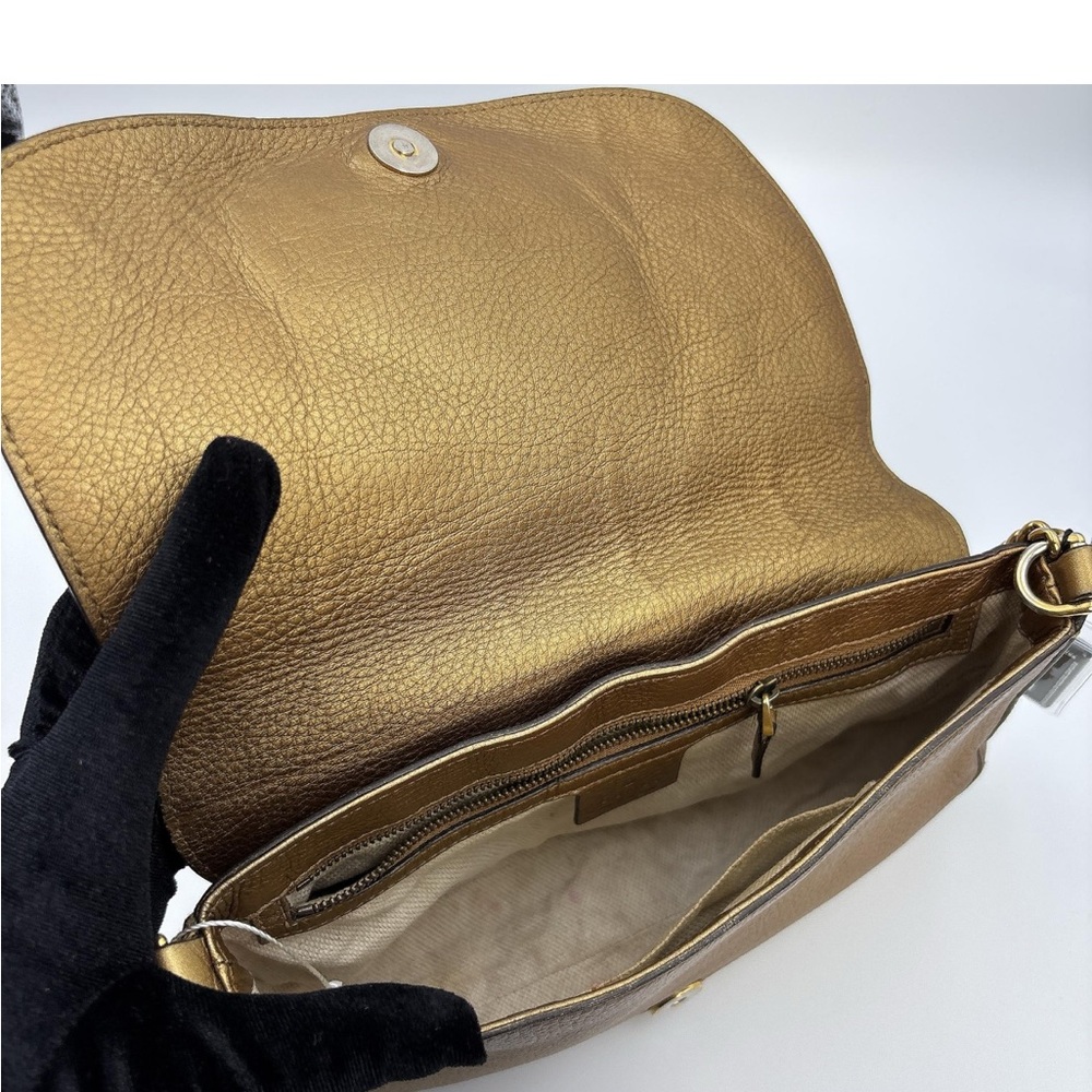 Authentic Gucci Metallic Gold Soho Chain Flap Bag Shoulder Crossbody - Picture 8 of 16